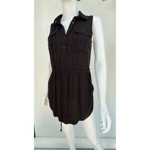 Black Freebird Dress Small Button Up Collared Waist Tie